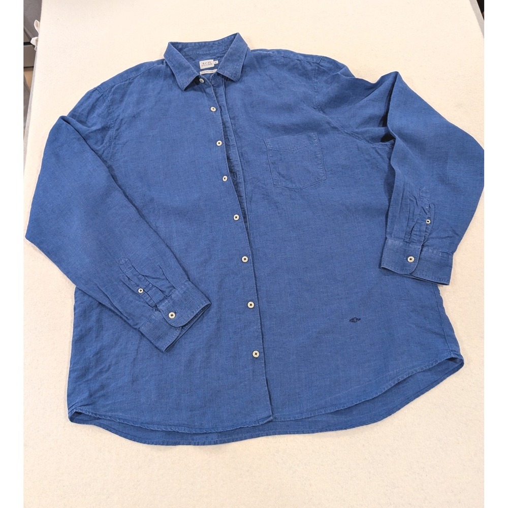 RCH Richards Women's Blue Linen Button Down Shirt Size 6 Long Sleeve Casual